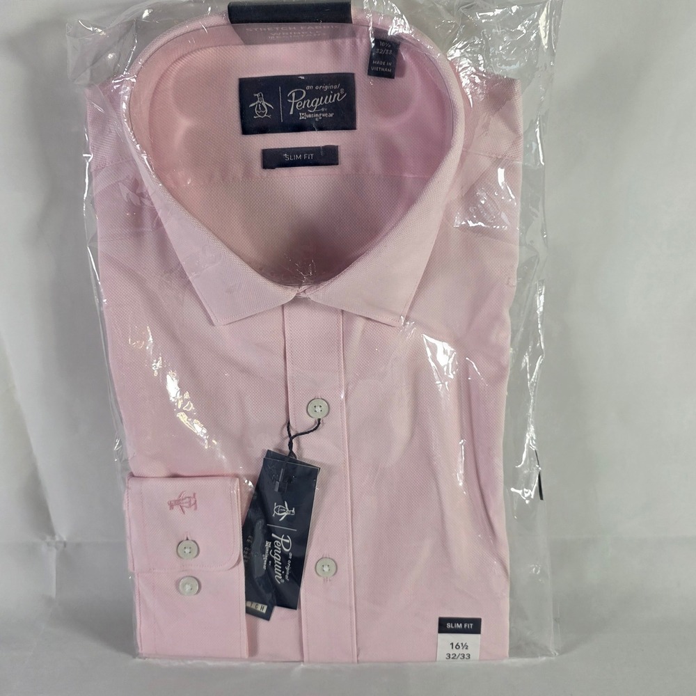 Original Penguin Mens Slim Fit Long Sleeve Dress Shirt Pink 16.5 32/33 NWT